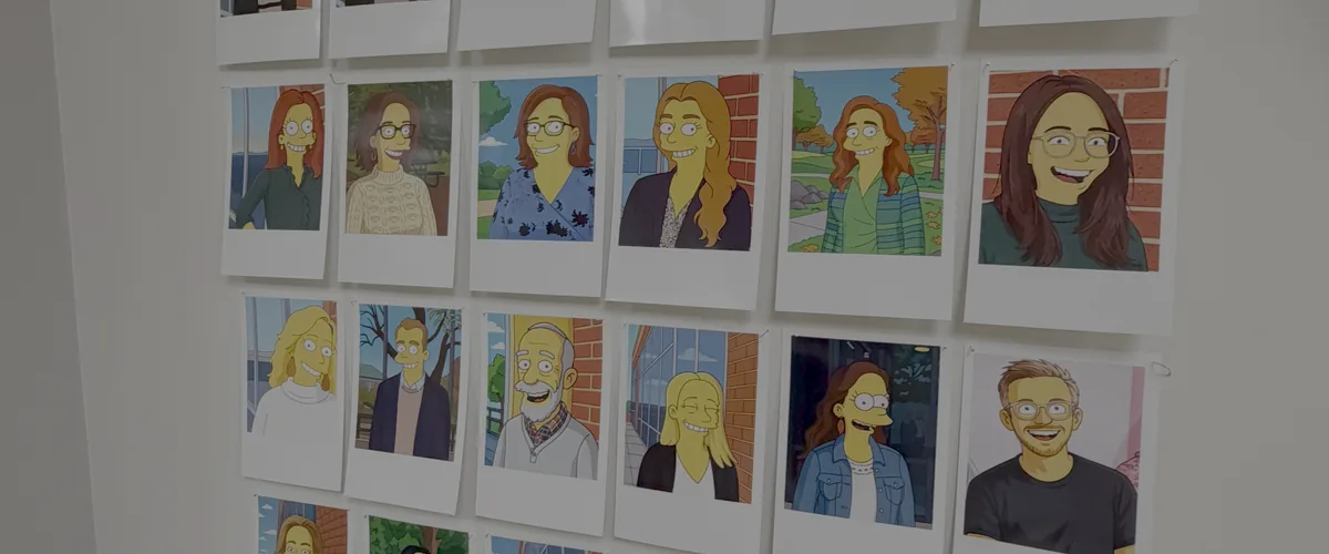 Riverside Counseling and Psychiatry staff Simpsons polaroids on the break room wall